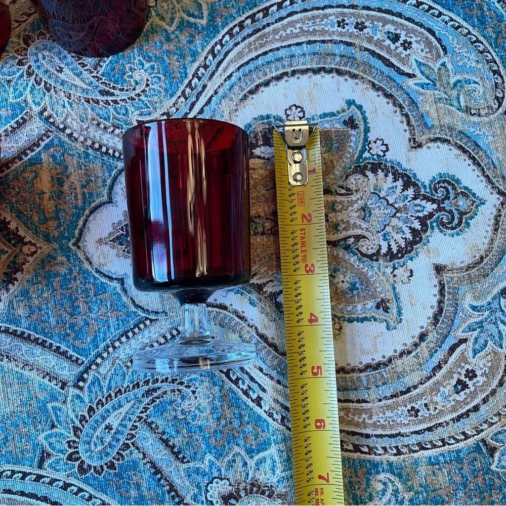 Ruby Red Glass Cordial Tumblers Set of 4 Clear Heavy Bases